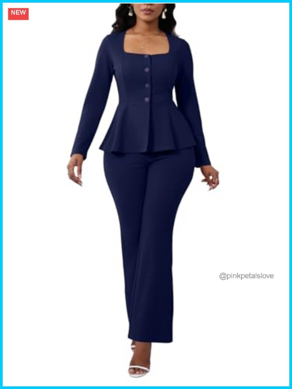 Women's 2 Piece Pantsuit Set Slim Fit Blazer Flare Pants Business Suit